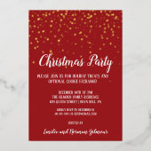 ミニマルモダンリストレッドクリスマスパーティー金ゴールド 箔招待状 (正面)