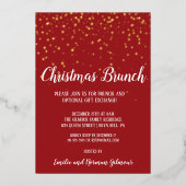 ミニマルモダンリストレッドクリスマスブランチ金ゴールド 箔招待状 (正面)