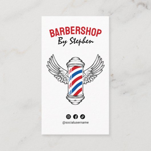 ミニマルモダンリストレッドバーバーバーショップヘアスタイリストサロン 名刺 (正面)