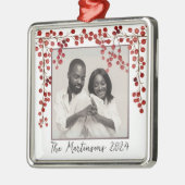 ミニマルモダンリストレッドベリーのクリスマスフォト メタルオーナメント (左)