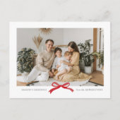 ミニマルモダンリストレッドボウフォトホリデーポストカード シーズンポストカード (正面)