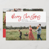 ミニマルモダンリストレッドメリークリスマスフォト シーズンカード (正面/裏面)