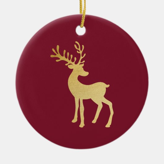 ミニマルモダンリストレッド&ゴールデントナディアクリスマス セラミックオーナメント (正面)