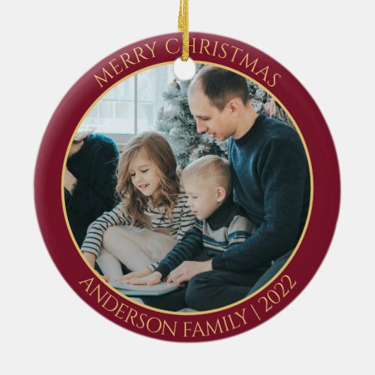 ミニマルモダンリストレッド&ゴールデントナディアクリスマス セラミックオーナメント (裏面)