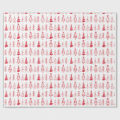 ミニマルモダンリストレッド&ホワイトクリスマスツリー ラッピングペーパー (フラット)