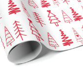 ミニマルモダンリストレッド&ホワイトクリスマスツリー ラッピングペーパー (ロールコーナー)