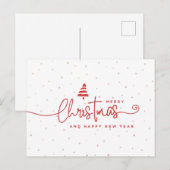 ミニマルモダンリストレッド&ホワイトクリスマスホリデー シーズンポストカード (正面/裏面)