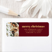 ミニマルモダンリストレッド&金ゴールドメリークリスマス ラベル (インサイチュ)