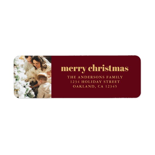 ミニマルモダンリストレッド&金ゴールドメリークリスマス ラベル (正面)