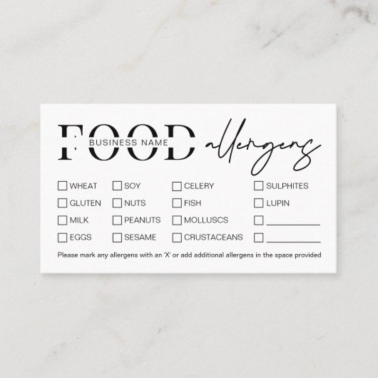 ミニマルモダンリストロゴ食品アレルギーリストベーカリー 名刺 (正面)