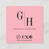 ミニマルモダンリストロゴQRコードパステルピンク スクエア名刺 (正面)