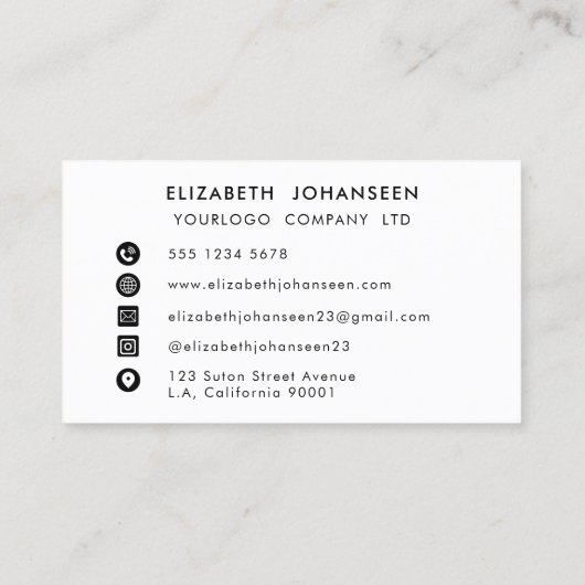 ミニマルモダンリストロゴQRコード白黒 名刺 (裏面)