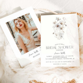 ミニマルモダンリストワイルドフラワーブーケブライダルシャワー 招待状