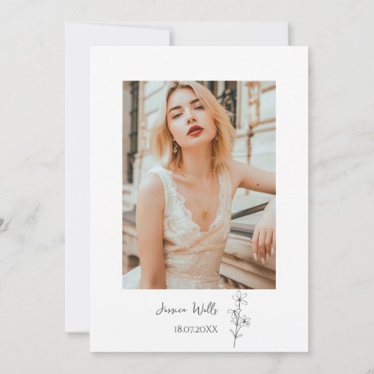 ミニマルモダンリストワイルドフラワーブーケブライダルシャワー 招待状 (裏面)