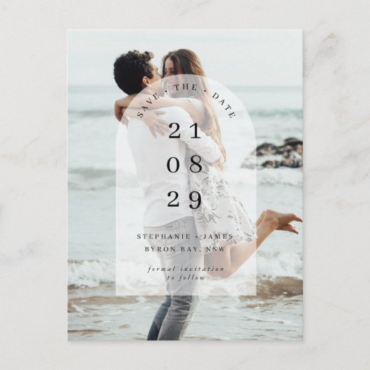 ミニマルモダンリスト中央のアーチ写真日付を保存 ポストカード (正面)