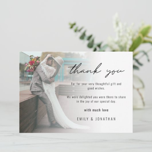 ミニマルモダンリスト写真の結婚追加 サンキューカード (スタンド正面)