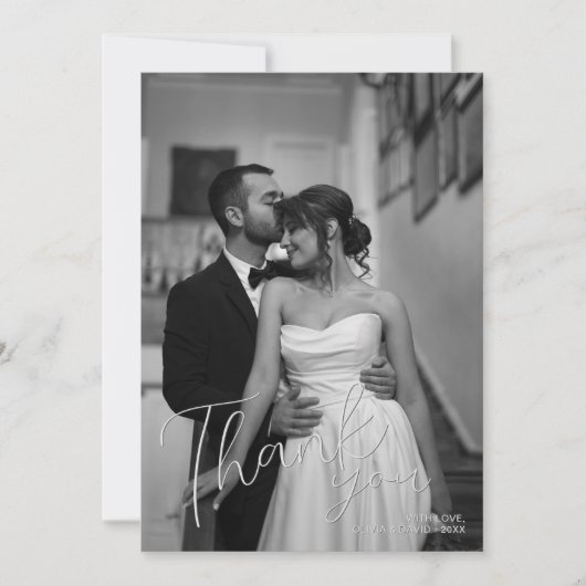 ミニマルモダンリスト写真ス結婚クリプト サンキューカード (正面)