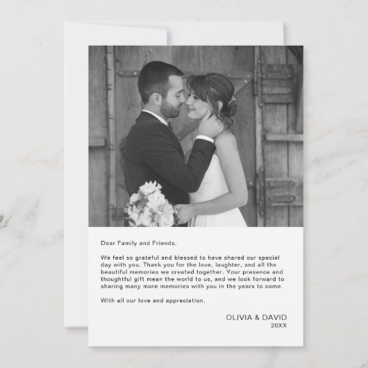 ミニマルモダンリスト写真ス結婚クリプト サンキューカード (裏面)