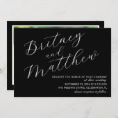 ミニマルモダンリスト写真黒のスクリプ結婚ト 招待状 (正面/裏面)