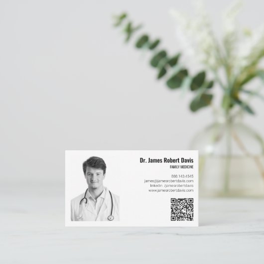ミニマルモダンリスト医療医師写真QRコード👨 ⚕ 名刺 (スタンド正面)