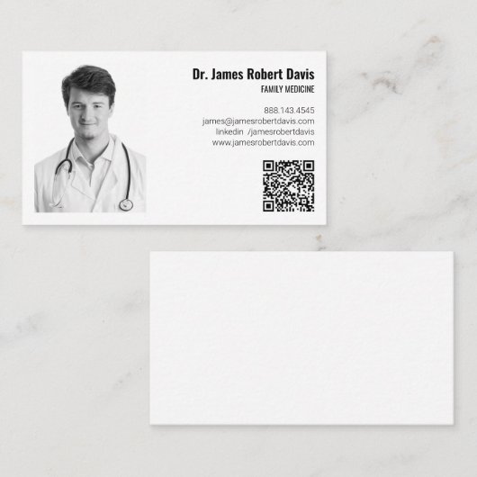ミニマルモダンリスト医療医師写真QRコード👨‍ ⚕ 名刺 (正面/裏面)