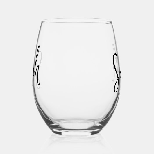 ミニマルモダンリスト名スクリプトモノグラム ステムなしワイングラス (右)