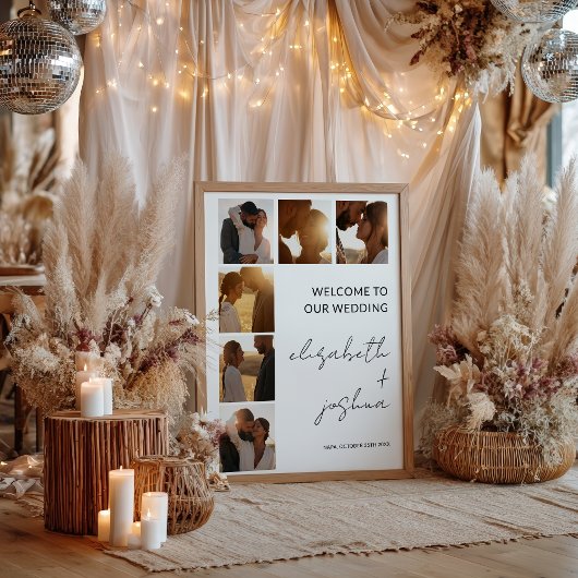 ミニマルモダンリスト名フォトグリッド結婚の歓迎 ポスター