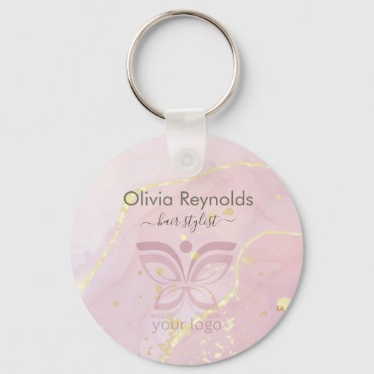 ミニマルモダンリスト大理石テクスチャオーバーレイピンク金ゴールド キーホルダー (正面)