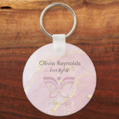 ミニマルモダンリスト大理石テクスチャオーバーレイピンク金ゴールド キーホルダー (正面)