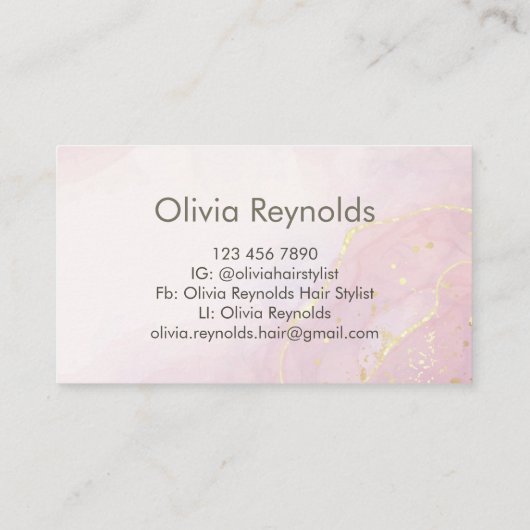 ミニマルモダンリスト大理石テクスチャピンク金ゴールド 名刺 (裏面)