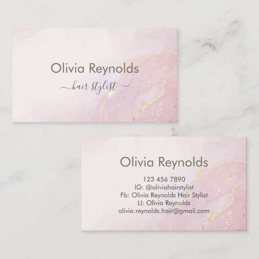 ミニマルモダンリスト大理石テクスチャピンク金ゴールド 名刺 (正面/裏面)