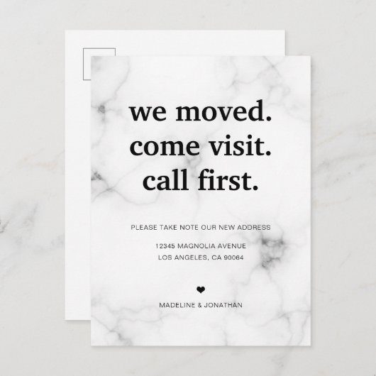 ミニマルモダンリスト大理石引っ越しました移動 案内ポストカード (正面/裏面)