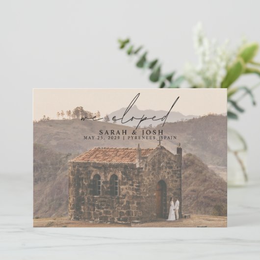 ミニマルモダンリスト我々はスクリプトの写真を駆け落とし結婚た 案内状 (スタンド正面)