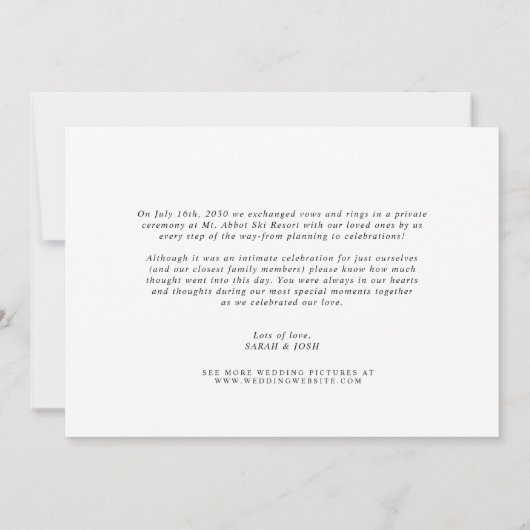 ミニマルモダンリスト我々はスクリプトの写真を駆け落とし結婚た 案内状 (裏面)