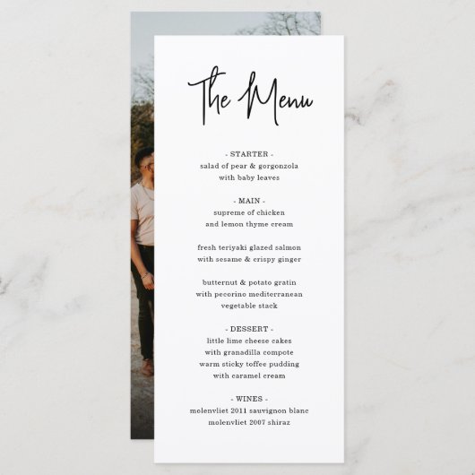 ミニマルモダンリスト手書きスクリプトの写真結婚の種類 メニュー (正面/裏面)