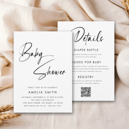 ミニマルモダンリスト手書きスクリプト白黒 招待状