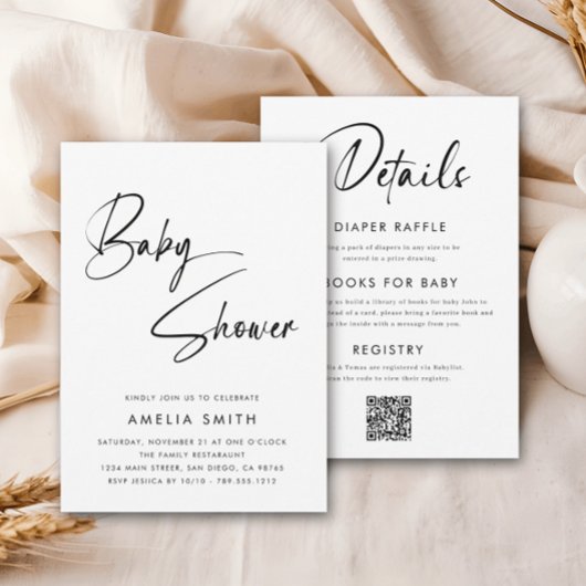 ミニマルモダンリスト手書きスクリプト白黒 招待状