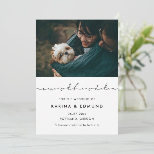 ミニマルモダンリスト手書き日付写真を保存 セーブザデート (スタンド正面)