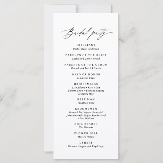 ミニマルモダンリスト書道4x9結婚式 プログラム (裏面)