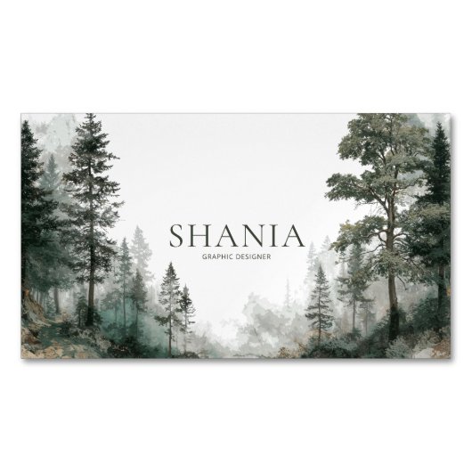 ミニマルモダンリスト水彩林 マグネット名刺 (正面)