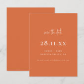 ミニマルモダンリスト燃えたオレンジ日付を保存 案内ポストカード (正面/裏面)