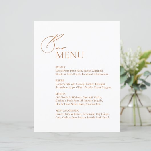 ミニマルモダンリスト白の結婚バーのメニュー記号 (スタンド正面)