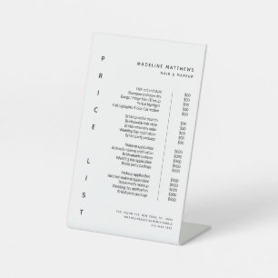 ミニマルモダンリスト白黒サロン価格表 台座サイン