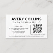 ミニマルモダンリスト白黒サロンQRコード 名刺 (正面)