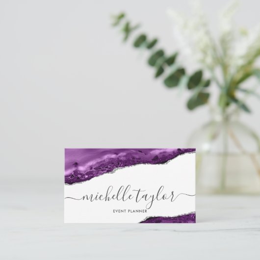 ミニマルモダンリスト紫の瑪瑙の署名スクリプト 名刺 (スタンド正面)