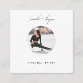 ミニマルモダンリスト署名スクリプトフォトQRコード スクエア名刺 (正面)