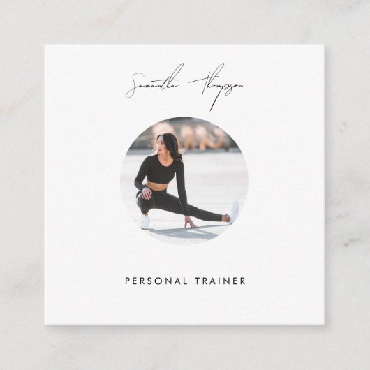 ミニマルモダンリスト署名スクリプトフォトQRコード スクエア名刺 (正面)