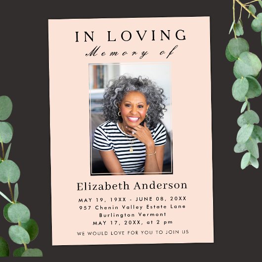 ミニマルモダンリスト葬儀フォトシンプルスクリプト 招待状