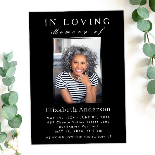 ミニマルモダンリスト葬儀フォトシンプルスクリプト 招待状