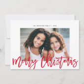 ミニマルモダンリスト赤スクリプトMerry Christmas Photo シーズンカード (正面)